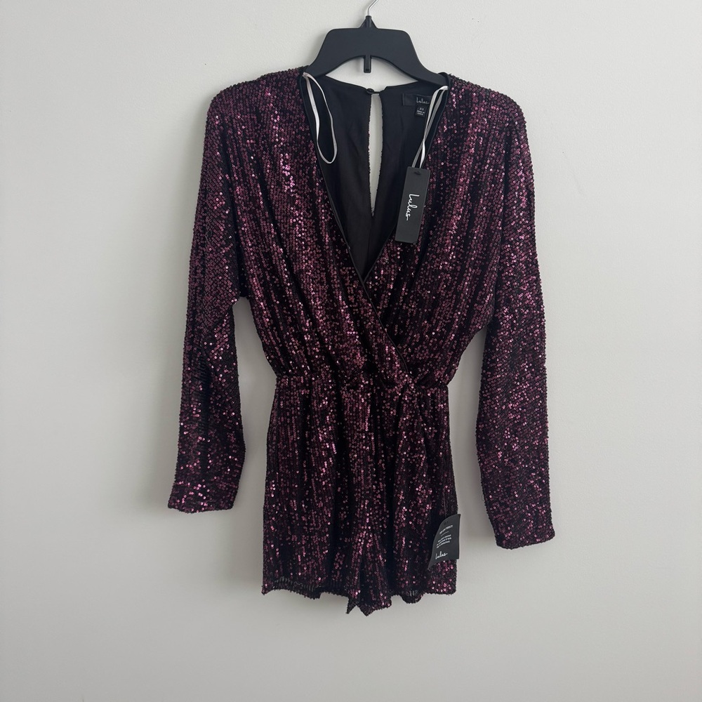 Lulus Sparkling Magenta Sequin Romper NWT